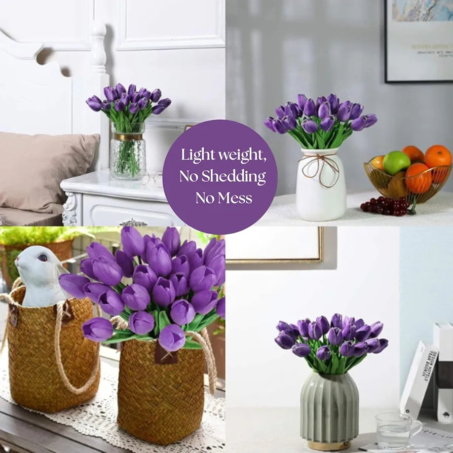 VERVENIX 5 Pcs Artificial Tulip Lily Flowers for Vase – Home Décor, Living Room, Bedroom, Party & Wedding Decoration Items Grape Voilet, Fabric, Vase Not Included